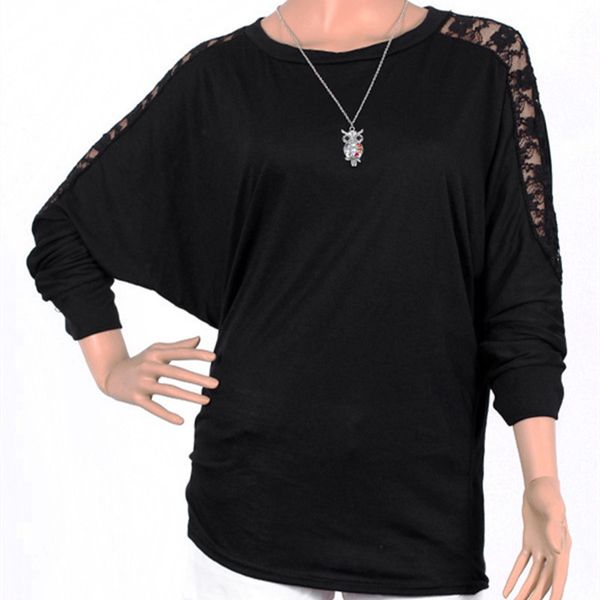 

fashion reef women batwing long mouths around the neck lace casual loose t-shirt mate sml xl, White
