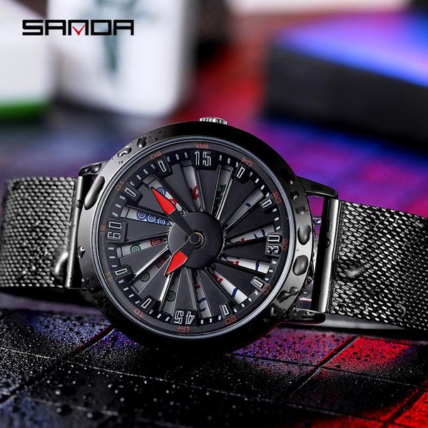 

wristwatches sanda 2021 sell men watch creative mahjong rotating dial life waterproof ideal gift quartz wristwatch relogio masculino 1045, Slivery;brown