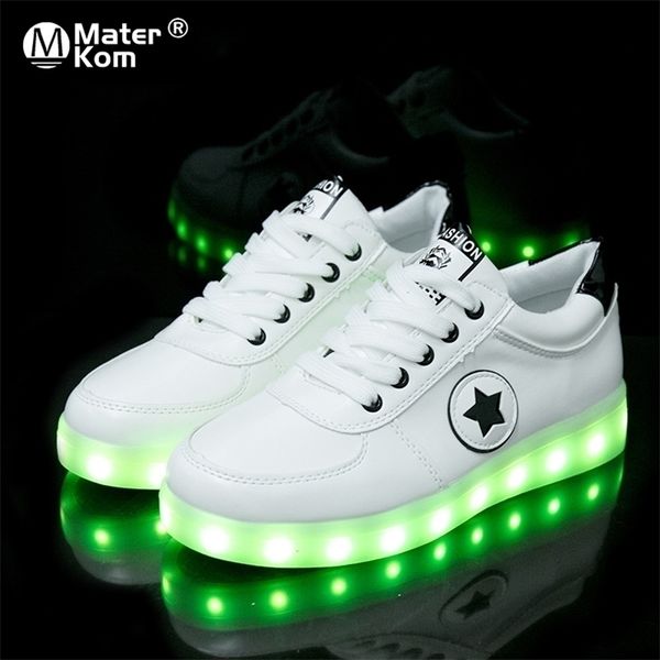 

size 30-44 kids luminous sneakers for girls boys women shoes with light led sole glowing 211025, Black