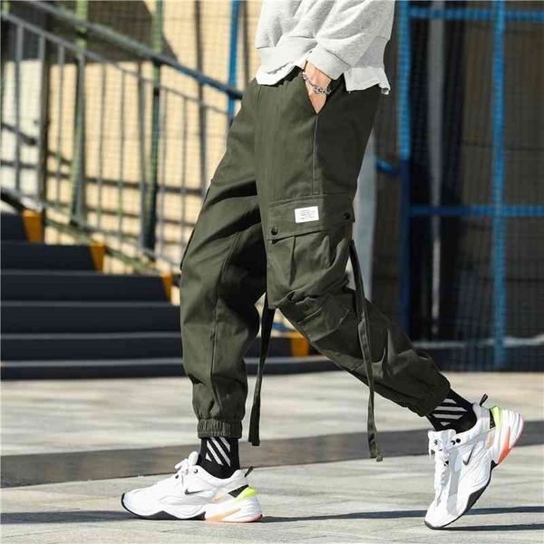 

men's pants new men cargo ribbons male casual trousers sweatpants harajuku hip hop ankle length joggers 9v4f, Black
