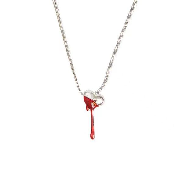 

chains gothic style dripping blood love heart pendant necklace chain collar clavicle halloween gift jewelry, Silver