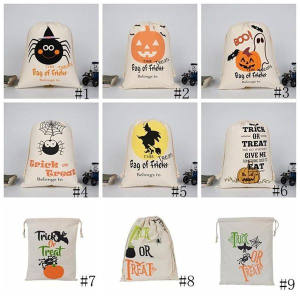 

halloween candy bag gift sack treat or trick pumpkin printed canvas bags hallowmas christmas party festival drawstring bag gifts dhl