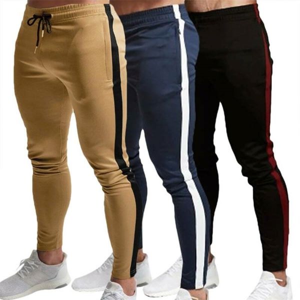 

mens pants skinny elastic waist jogging striped side sports men clothing sweatpants tracksuit bottom joggers men pants 220108, Black