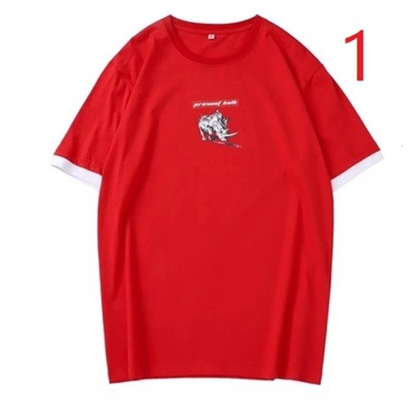 

2021 new summer clothes fake two short-sleeved color matching cotton wild t-shirt men's clothing bo4s, White;black