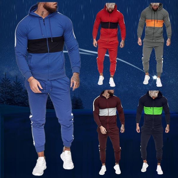 

sports suit bodybuilding hoodies mens tracksuit pants set suits zipper tights clothes gym fitness running tracksuits 3xl, Gray