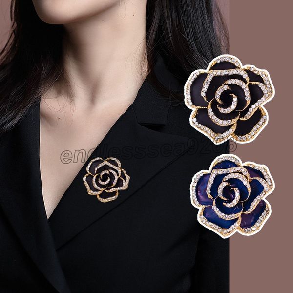 

rhinestone enamel camellia brooches for women elegant flower metal pins fashion jewelry coat accessories brooch badges, Gray