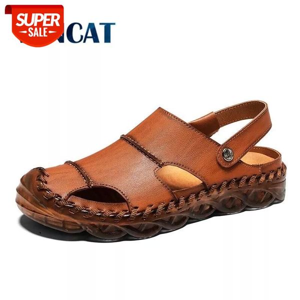 

2020 new summer sandals men genuine leather classic roman sandals outdoor beach slipper men water trekking flip flops size 38-46 #qh6p, Black