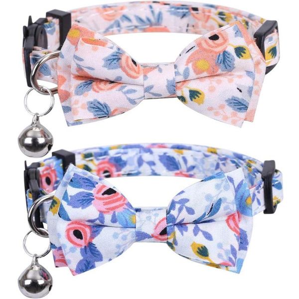 

cat collars & leads flower collar breakaway with cute bow tie and bell floral detachable adjustable safety pet for kitty orange&blue