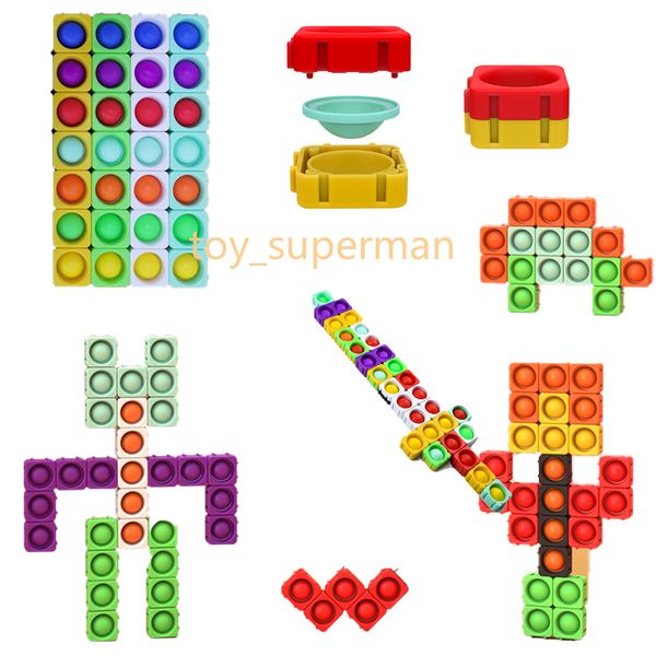 Fai da te Fidget Toys Building Blocks Grandi particelle Mattoni Semplice fossetta Push Bubble Toy Silicone antistress educativo per bambini adulti Cuciture infinite