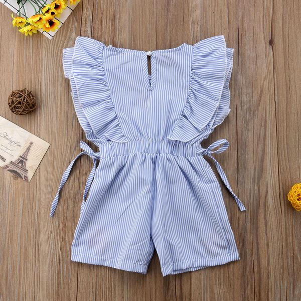 

toddler kids baby girl flower stripe ruffle romper jumpsuit outfits clothes, Blue