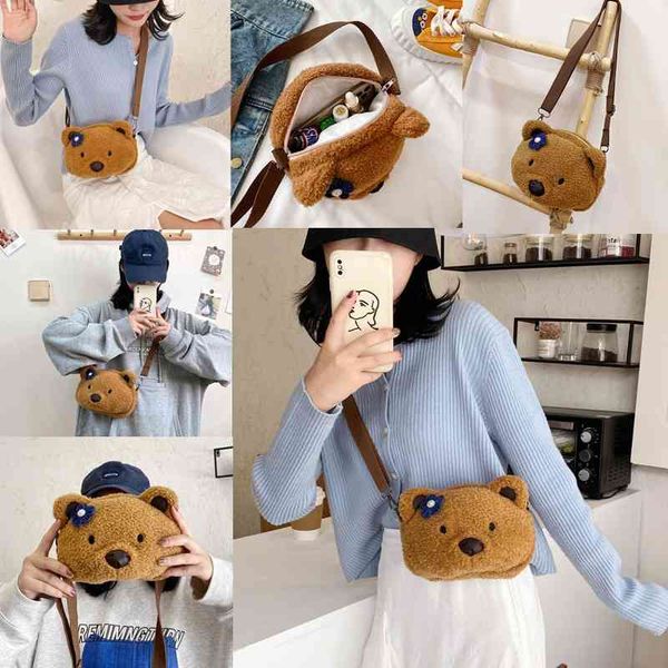 

new teddy bear head backpack doll cartoon cute mobile phone plush bag women's single shoulder diagonal