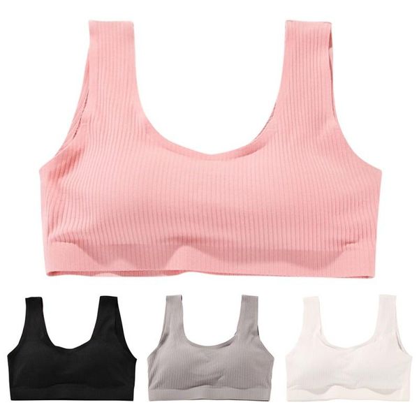 

gym clothing women lingerie u-neck push up no rim vest sleep bra pure cotton breathable solid color underwear for fitness, White;black