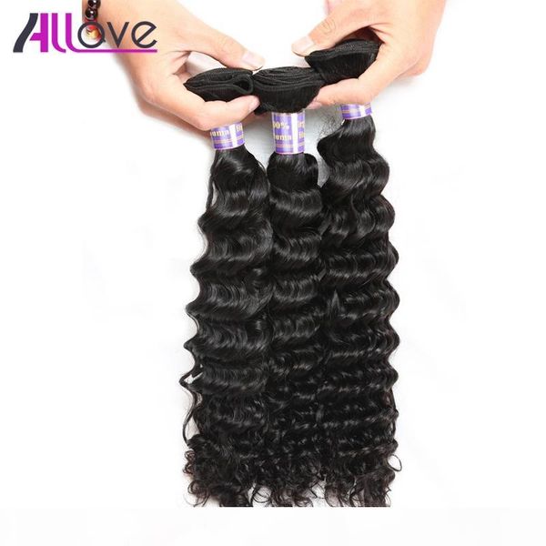 

allove 10a deep wave human hair bundles 3pcs brazilian hair wholesale price deep wave peruvian human hair extensions indian, Black