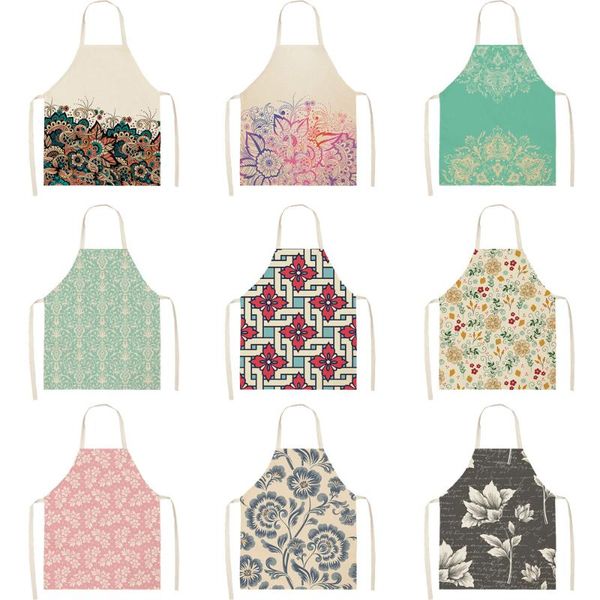 

aprons mandala women kitchen waterproof cooking oil-proof cotton linen antifouling chef apron cleaning 68*55cm 0151