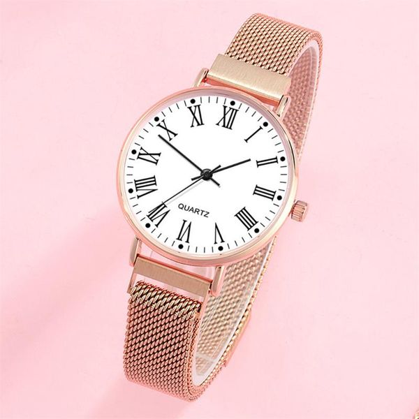 

wristwatches fashion women's magnet buckle mesh belt watches quartz analog round wrist watch leather watch&50, Slivery;brown