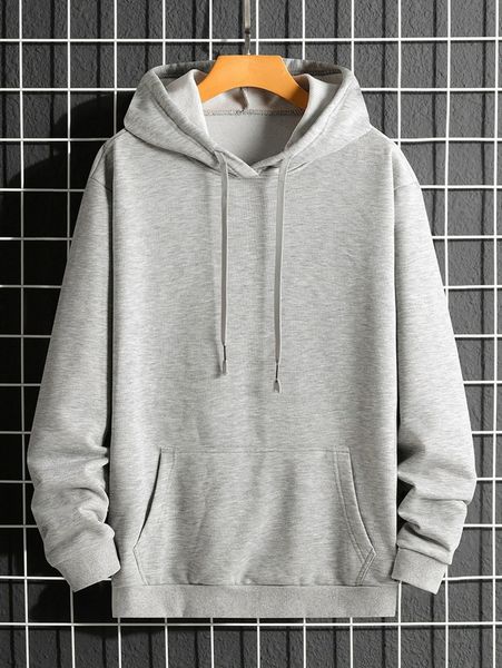 

men solid kangaroo pocket drawstring hoodie l2lm#, Black