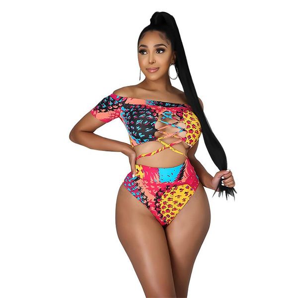 

women's swimwear swimsuit bikini 2021 european and american women bandage off the shoulder two piece set bathing suit donsignet, White;black