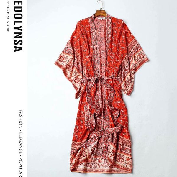 

2021 bohemian printed summer beach wear clothing long kimono cardigan plus size cotton tunic women and blouse shirts a149, White