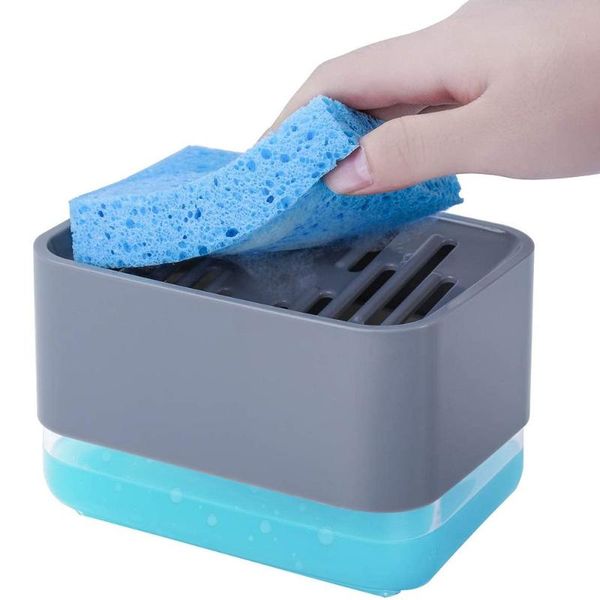 

soap pump dispenser with sponge holder 2-in-1 liquid dispenser container hand press soap organizer kitchen cleaner tools