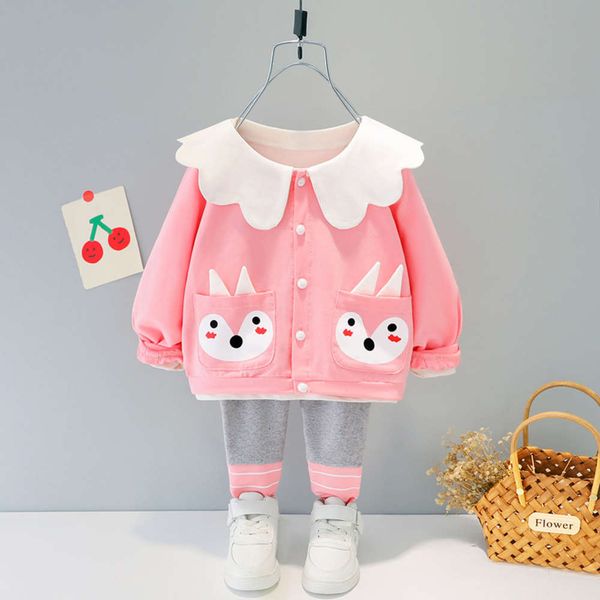 

pants small cardigan girls' spring cartoon fox two piece children's set 1541, White