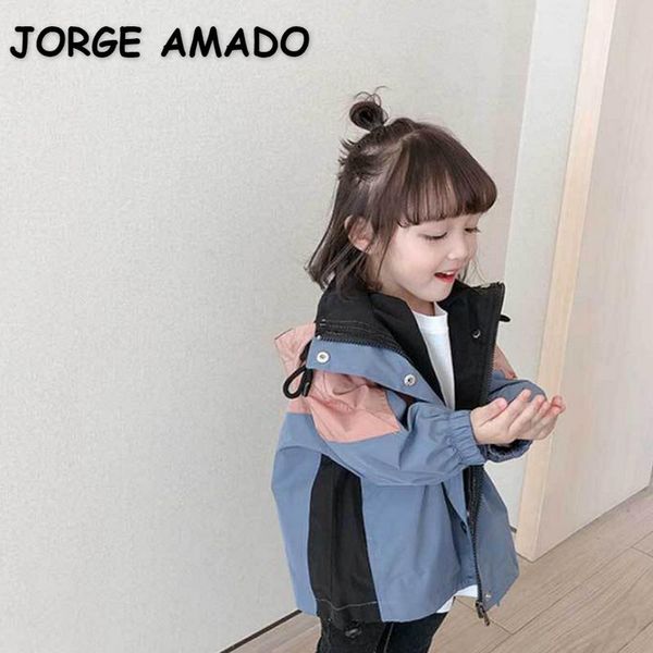 

jackets 2021 korean style winter children coat boys girls patchwork long sleeves fleece zipper hooded jacket trench e6003, Blue;gray
