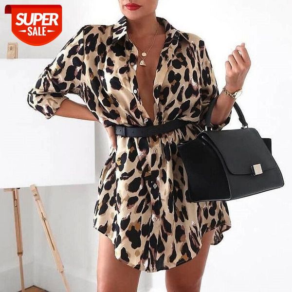 

hirigin leopard printed mini shirt dress women button casual loose long sleeve sundress ladies vestido ol plus size #hu9t, Black;gray