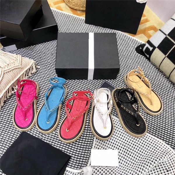 

summer ladies flat sandals with metal chain decoration flip flops sandals with braided belt decoration soles flat, Black