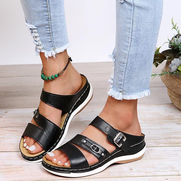 

sandals women summer shoes woman plus size 44 heels for wedges casual flower vintage wedge heel, Black