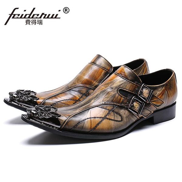 

dress shoes vintage metal tipped pointed toe man formal footwear genuine leather monk straps men's welted party sl498, Black