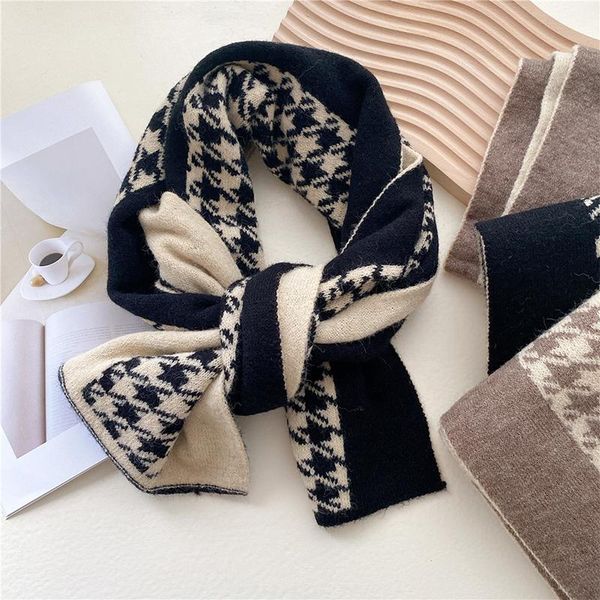 

scarves vintage houndstooth scarf winter shawls and wrap hijab neckerchief cashmere women long skinny clothes accessories, Blue;gray