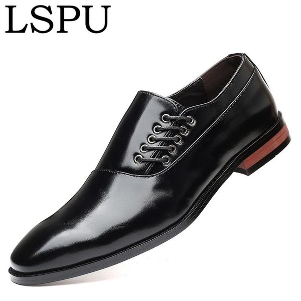 

dress shoes 2021 brand lspu men's pointed toe leather slip on breathable casual business fashion men plus size 38-48, Black