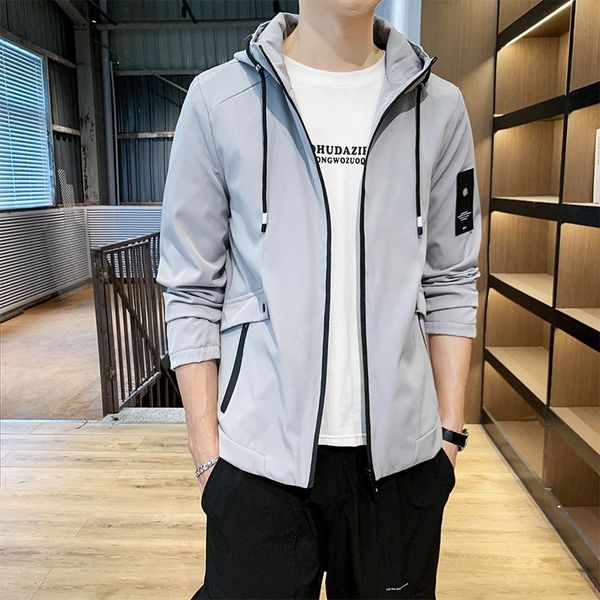 

men's jackets 2021 jacket spring and autumn korean version of the trend hooded tooling windproof soft, Black;brown