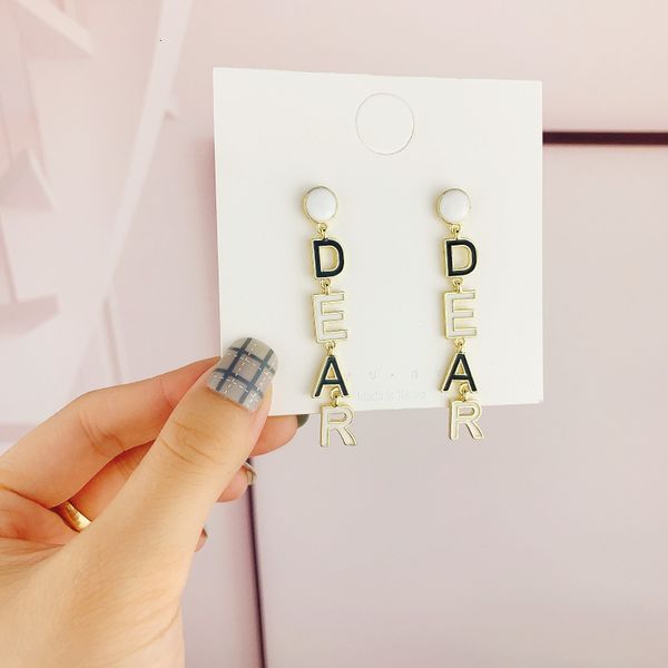 

s925 sier needle face thin earrings women's long temperament net red advanced sense i love your letter personality, Golden