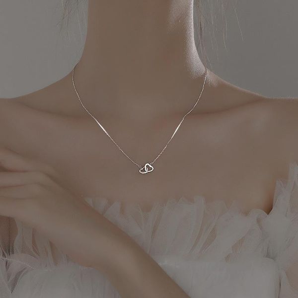 

chains trendy jewelry heart pendant necklace sweet design silvery plating one layer metal chain for girl fine accessories, Silver