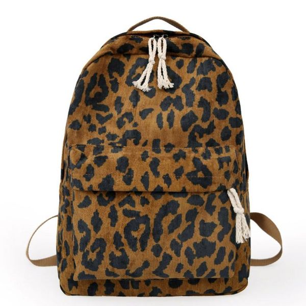 

backpack aelicy fashion female leopard print corduroy dual-straps woman travel large capacity girl shoulder bag t25