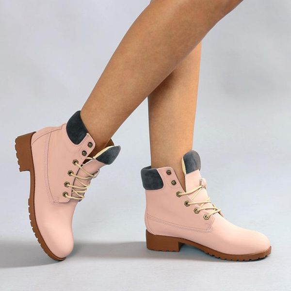 

boots plus size 35-52 nice women ankle autumn daily lovely pink shoes woman flat heels college girls lace up rain boot, Black