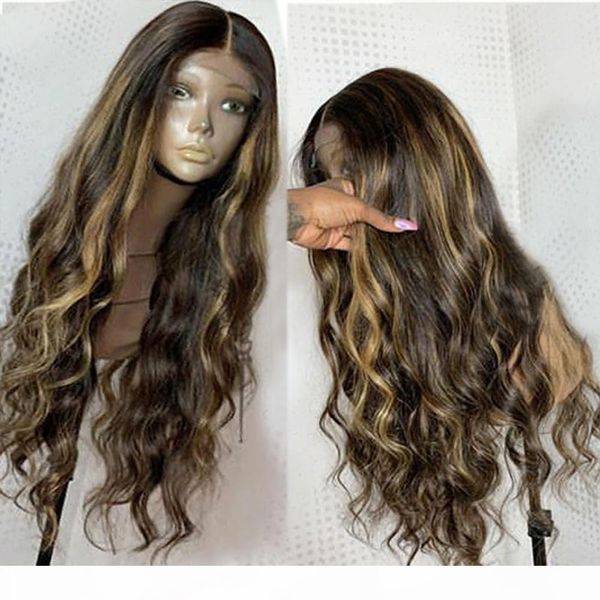 

glueless full lace wig ombre highlights brown blonde 360 lace front human hair wig preplucked with baby hair loose wave 13x6 lace front wig, Black