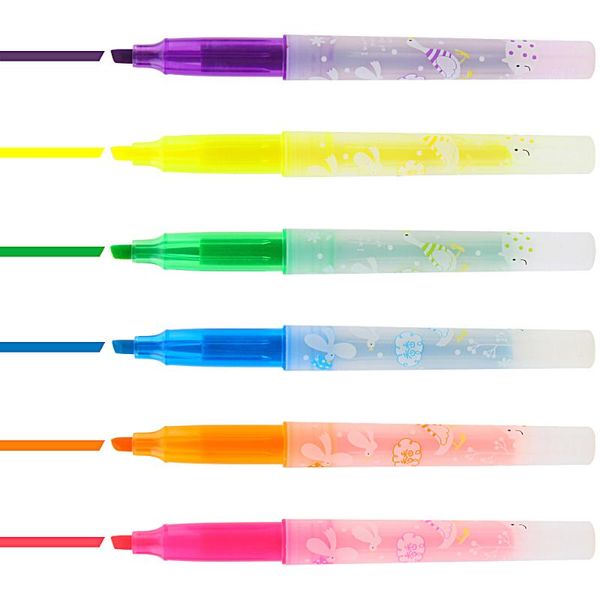 

highlighters 6 pcs/lot funny colorful focus stud highlighter marker pen for student office school supplies gift stationery, Black;red