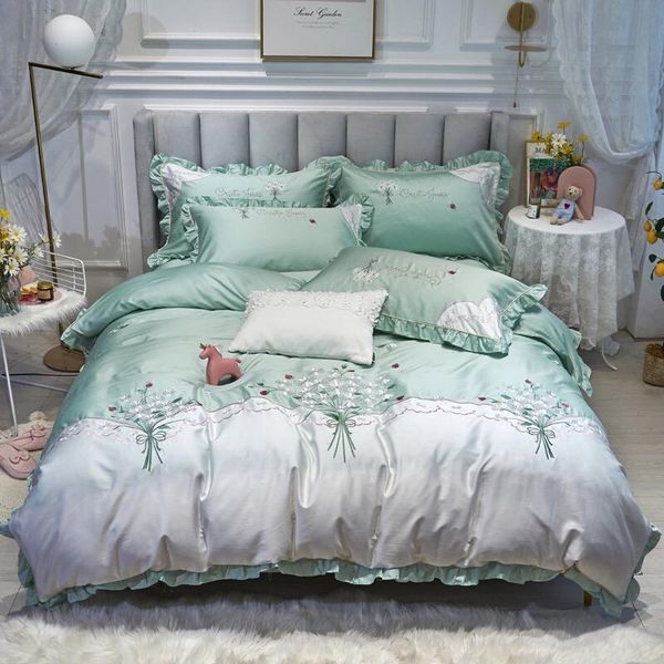 

bedding sets home-2021-luxury green embroidered egyptian cotton set king duvet cover and pillow cases