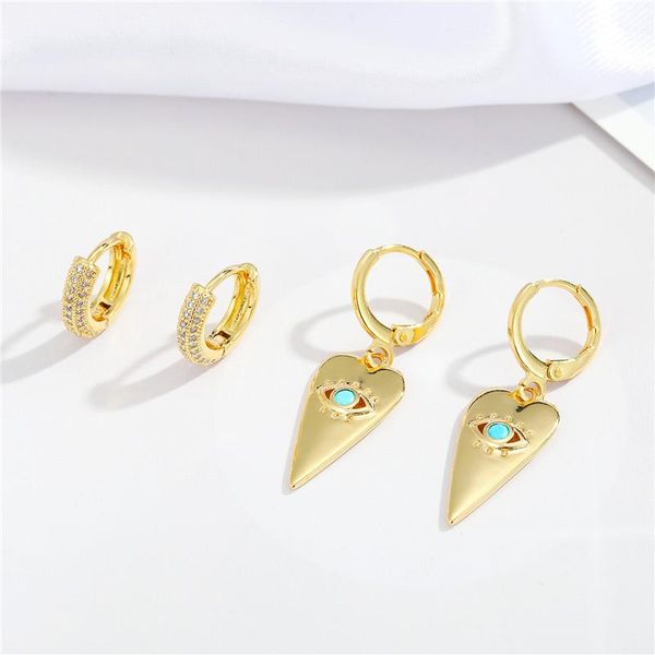 

hoop & huggie 1 pair heart evil eye earrings for women jewelry blingbling cubic zirconia round turkish blue geometric circle, Golden;silver