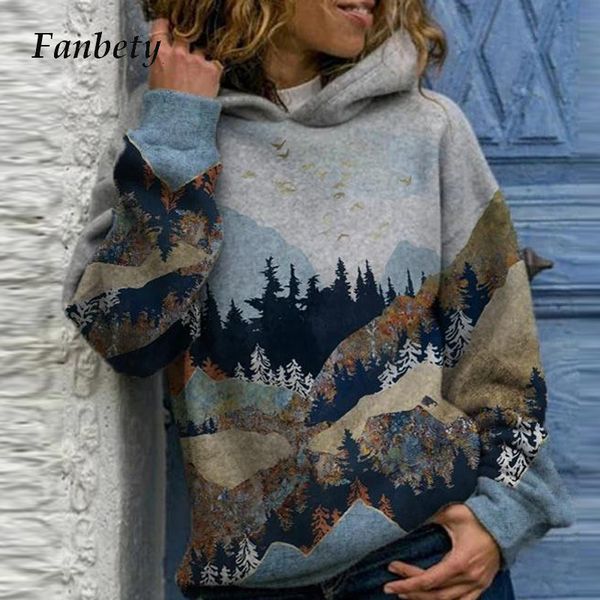 

2021 new casual landscape painting women fleece hoodies autumn winter long sleeve warm pullover female retro harajuku sweatshirts 4xl iq, Black