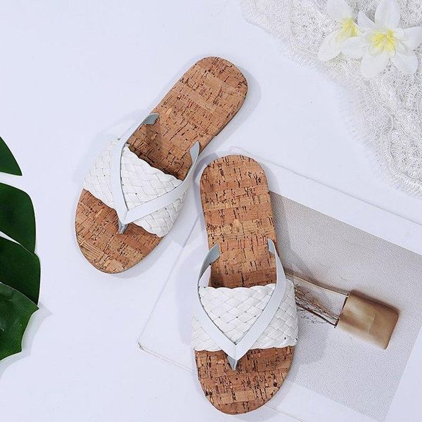 

slippers summer flip-flops women fashion woven comfortable soles outdoor leisure beach large size women's shoes 43, Black