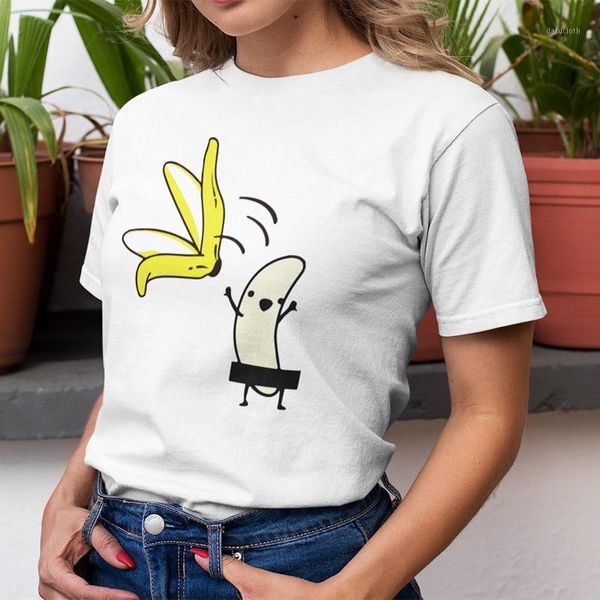 

women's t-shirt banana t shirt cute cartoon naughty fruit tee female summer loose short sleeve cotton fashion women, White
