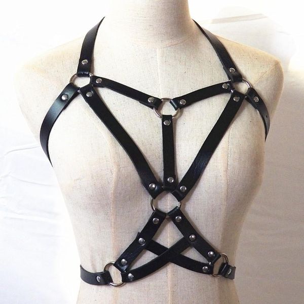 

belts gothic women chest o ring studded strap garter cage bondage lingerie bust bra waist belt straps suspenders body, Black;brown