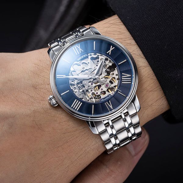 

sinobi men mechanical tourbillon luxury fashion brand man sport watches mens automatic watch relogio masculino, Slivery;brown