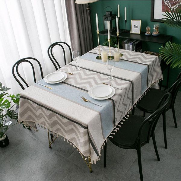 

table cloth nordic style blue and white tablecloth tassel waterproof oilproof thicken rectangular wedding dining tea