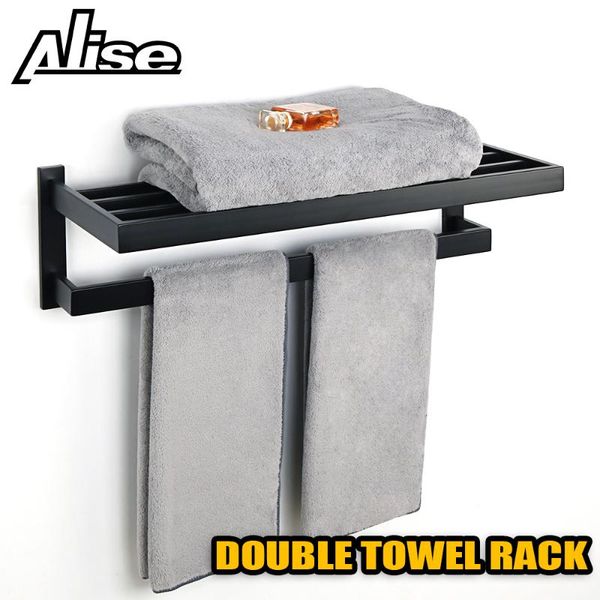 

towel holder bathroom towel rack matte black stainless steel wall mounted hanger storage shelf hook bathroom accessories