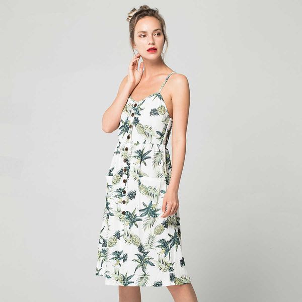 

summer women's button floral print dress off-shoulder party beach sundress ladies plus size boho spaghetti long dresses 210608, Black;gray