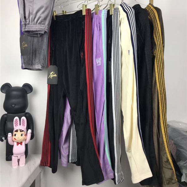 

2021 new sweatpants men women striped butterfly embroidery drawstring joggers purple blue needles awge trousers ol87, Black