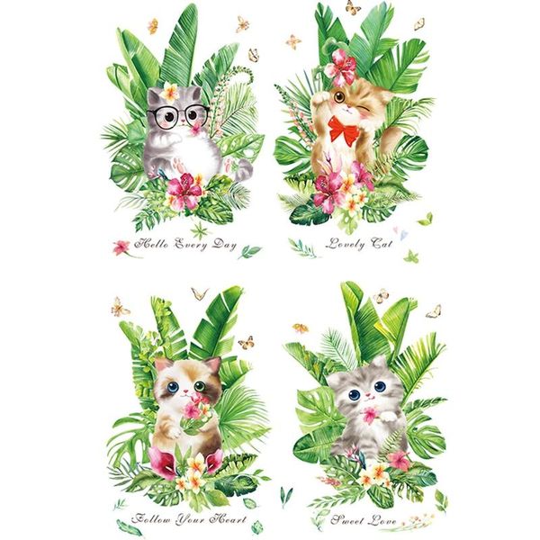 

wall stickers 30*90cm kawaii cute cat butterfly plants for kids bedroom home decoration cartoon animal pvc decals